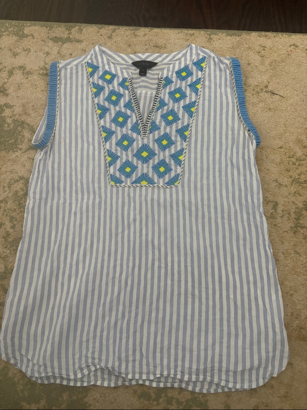J. Crew black label Blue & White Striped Embroidered Tank top blouse sz 2 cotton